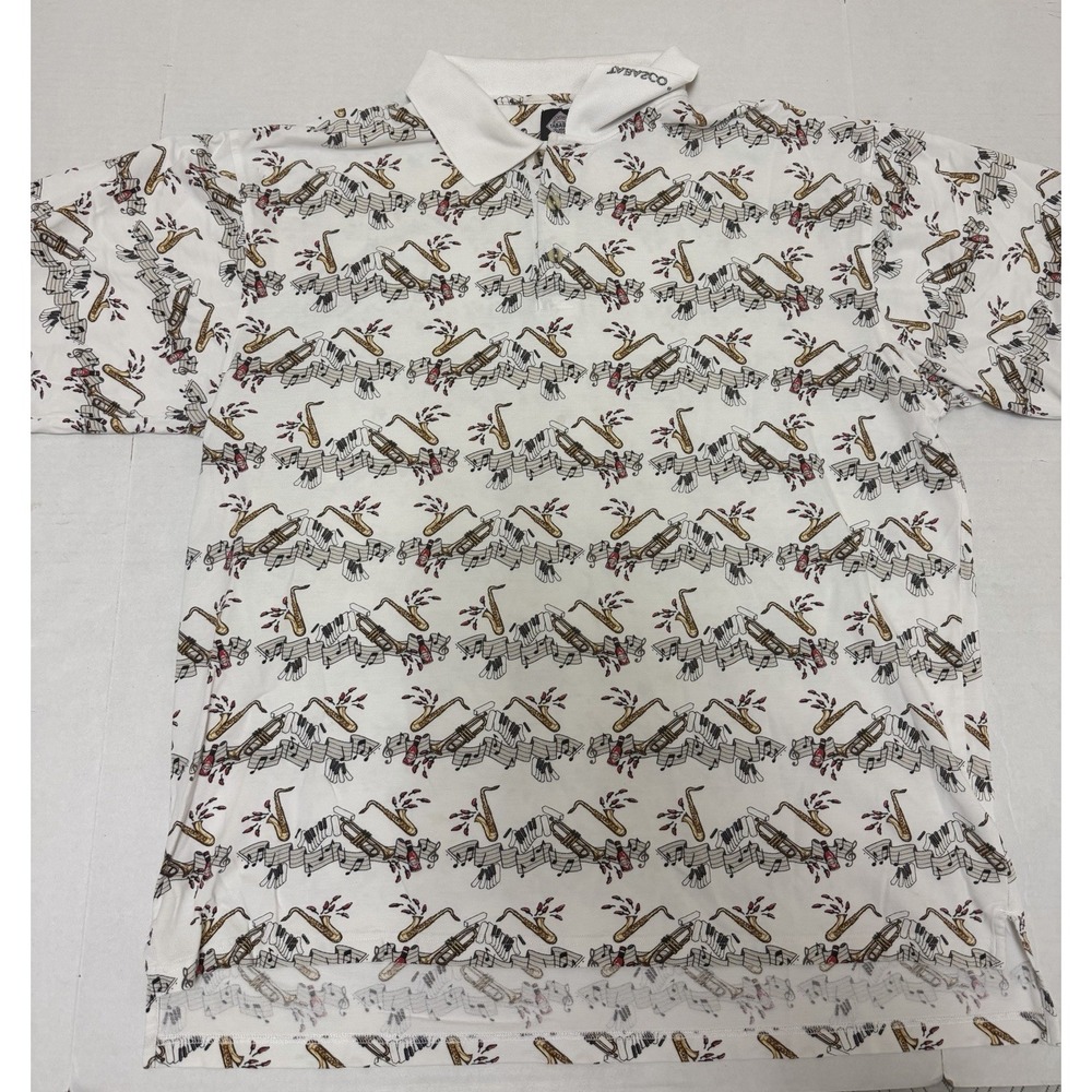 Rare print Tabasco white polo ss shirt, hot sauce, music, cotton, men's xxl